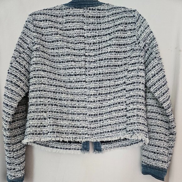 ECRU cropped Jacket Sz XS Denim, Tweed and Fringed - Picture 5 of 10